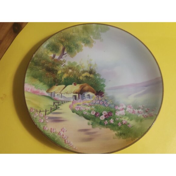 Vintage Hand Painted Nippon Japan Decorator Plate 10 /4" Rural Cottage Scene - Picture 9 of 10